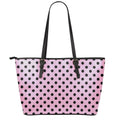 Pink And Black Polka Dot Pattern Print Leather Tote Bag With Zipper