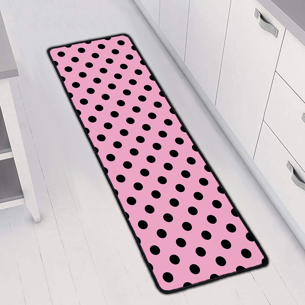 Pink And Black Polka Dot Pattern Print Long Kitchen Mat