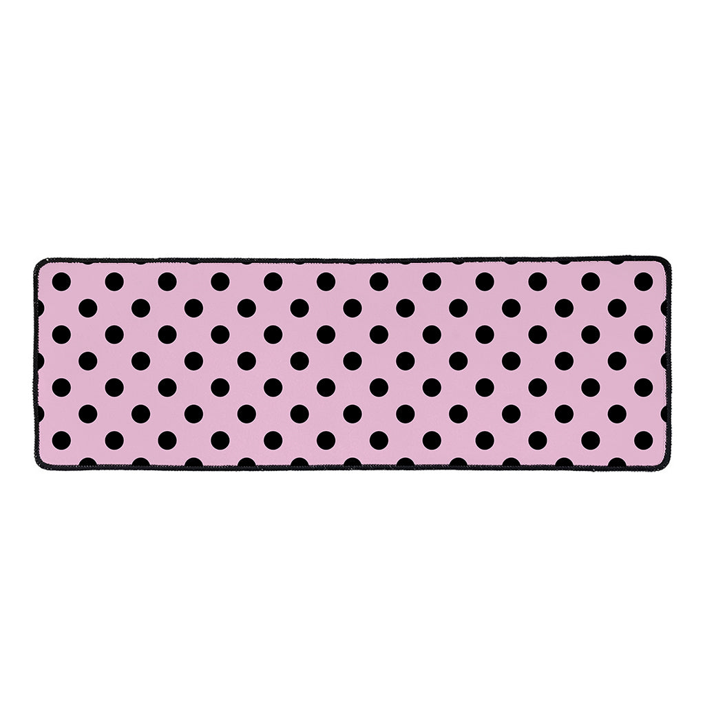 Pink And Black Polka Dot Pattern Print Long Kitchen Mat
