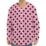 Pink And Black Polka Dot Pattern Print Long Sleeve Baseball Jersey