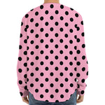 Pink And Black Polka Dot Pattern Print Long Sleeve Baseball Jersey
