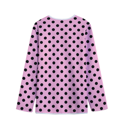 Pink And Black Polka Dot Pattern Print Long Sleeve Short Coat