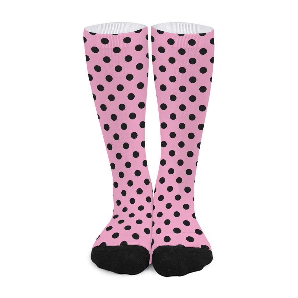 Pink And Black Polka Dot Pattern Print Long Socks