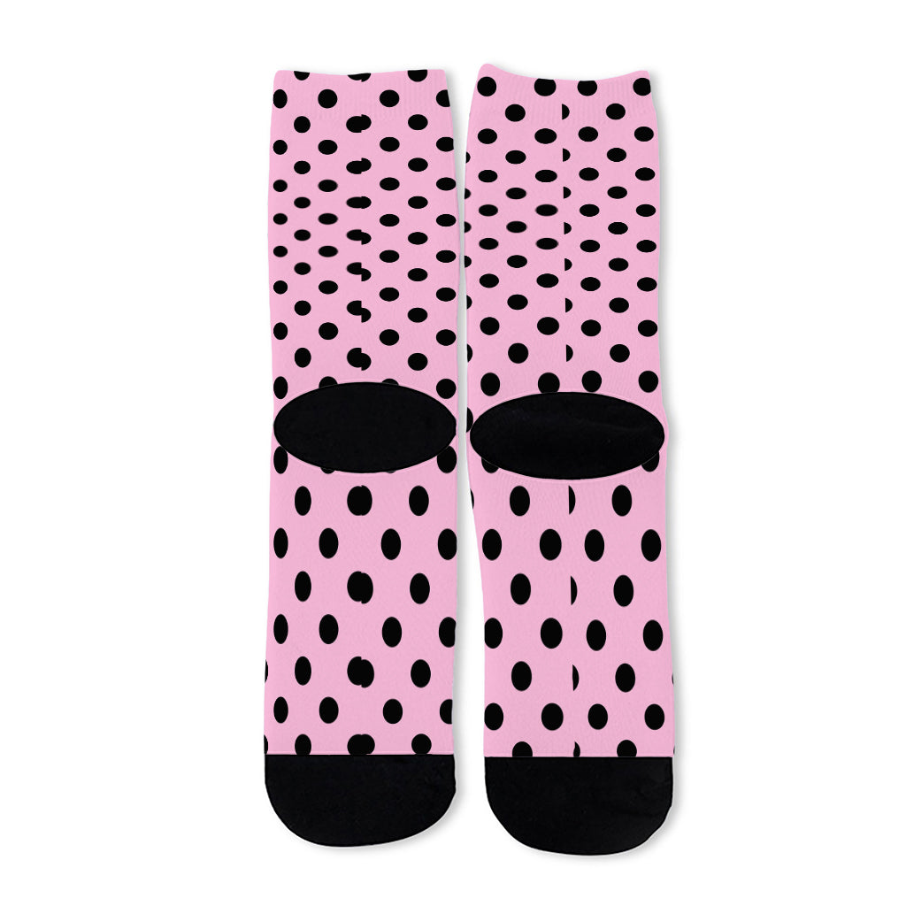 Pink And Black Polka Dot Pattern Print Long Socks