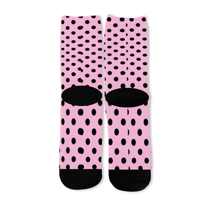 Pink And Black Polka Dot Pattern Print Long Socks