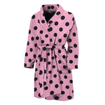 Pink And Black Polka Dot Pattern Print Men's Bathrobe