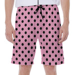 Pink And Black Polka Dot Pattern Print Men's Beach Shorts