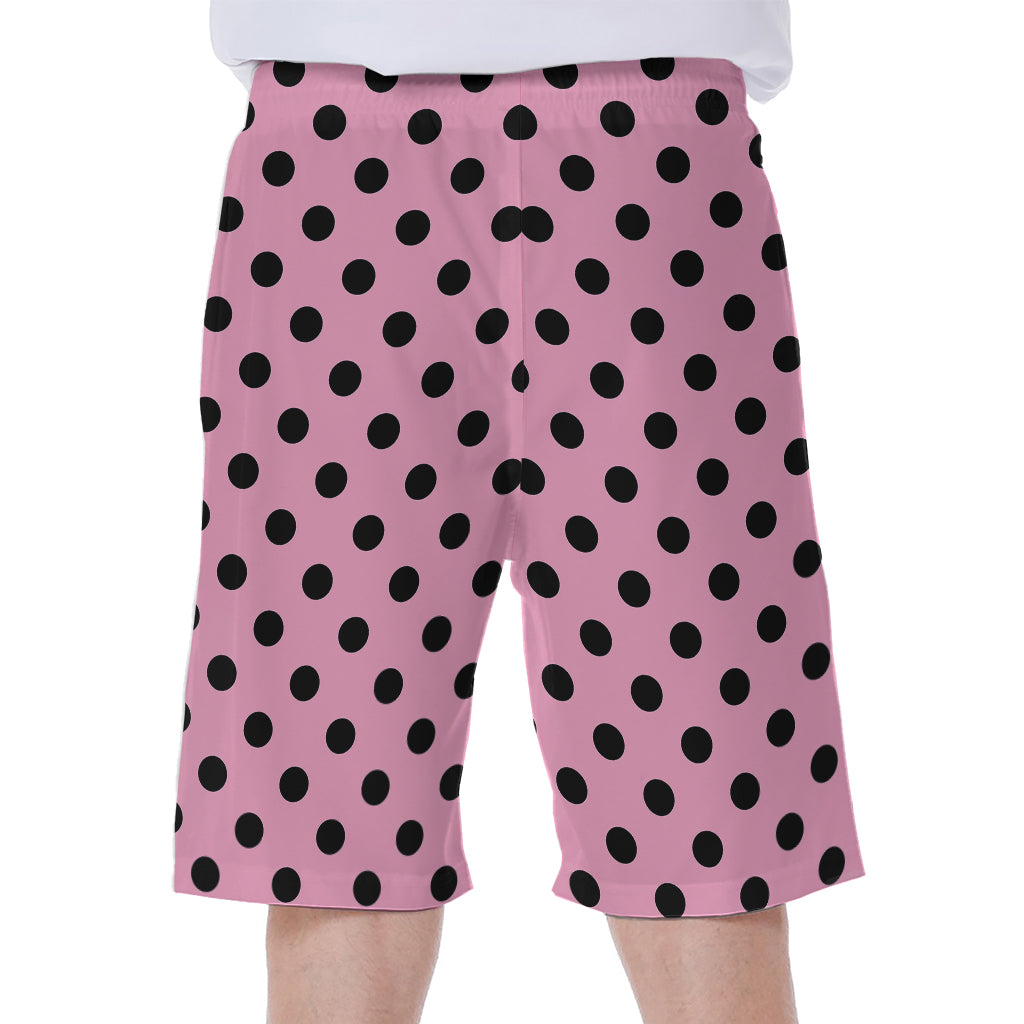 Pink And Black Polka Dot Pattern Print Men's Beach Shorts