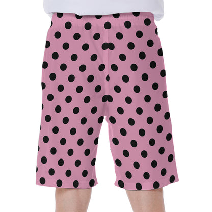 Pink And Black Polka Dot Pattern Print Men's Beach Shorts