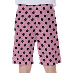 Pink And Black Polka Dot Pattern Print Men's Beach Shorts
