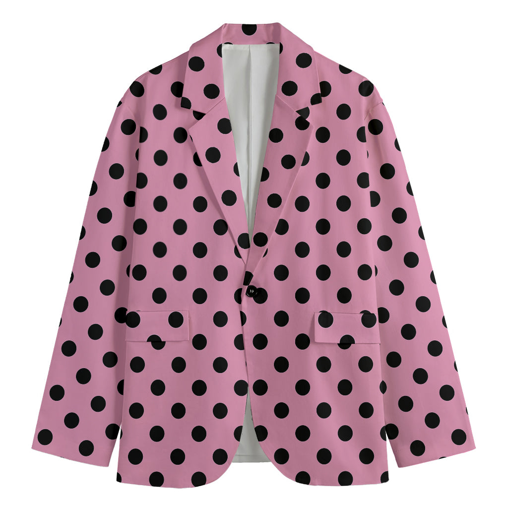 Pink And Black Polka Dot Pattern Print Men's Blazer