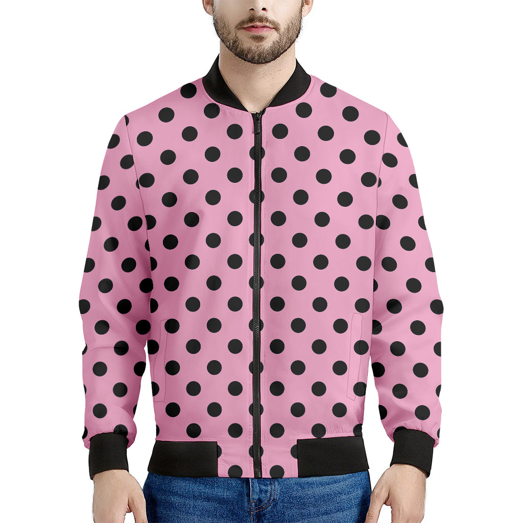 Pink And Black Polka Dot Pattern Print Men's Bomber Jacket