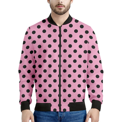 Pink And Black Polka Dot Pattern Print Men's Bomber Jacket