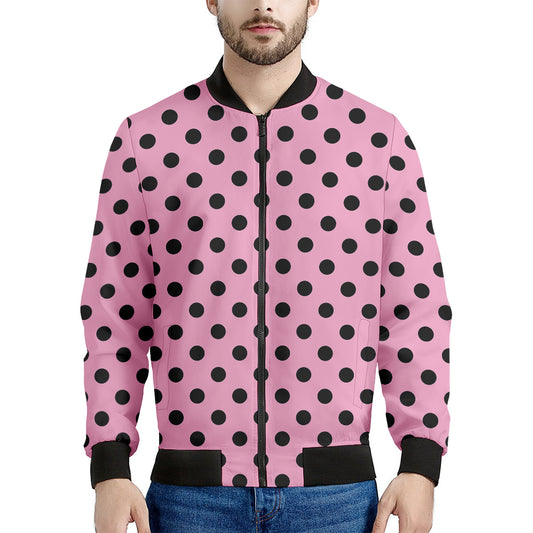 Pink And Black Polka Dot Pattern Print Men's Bomber Jacket