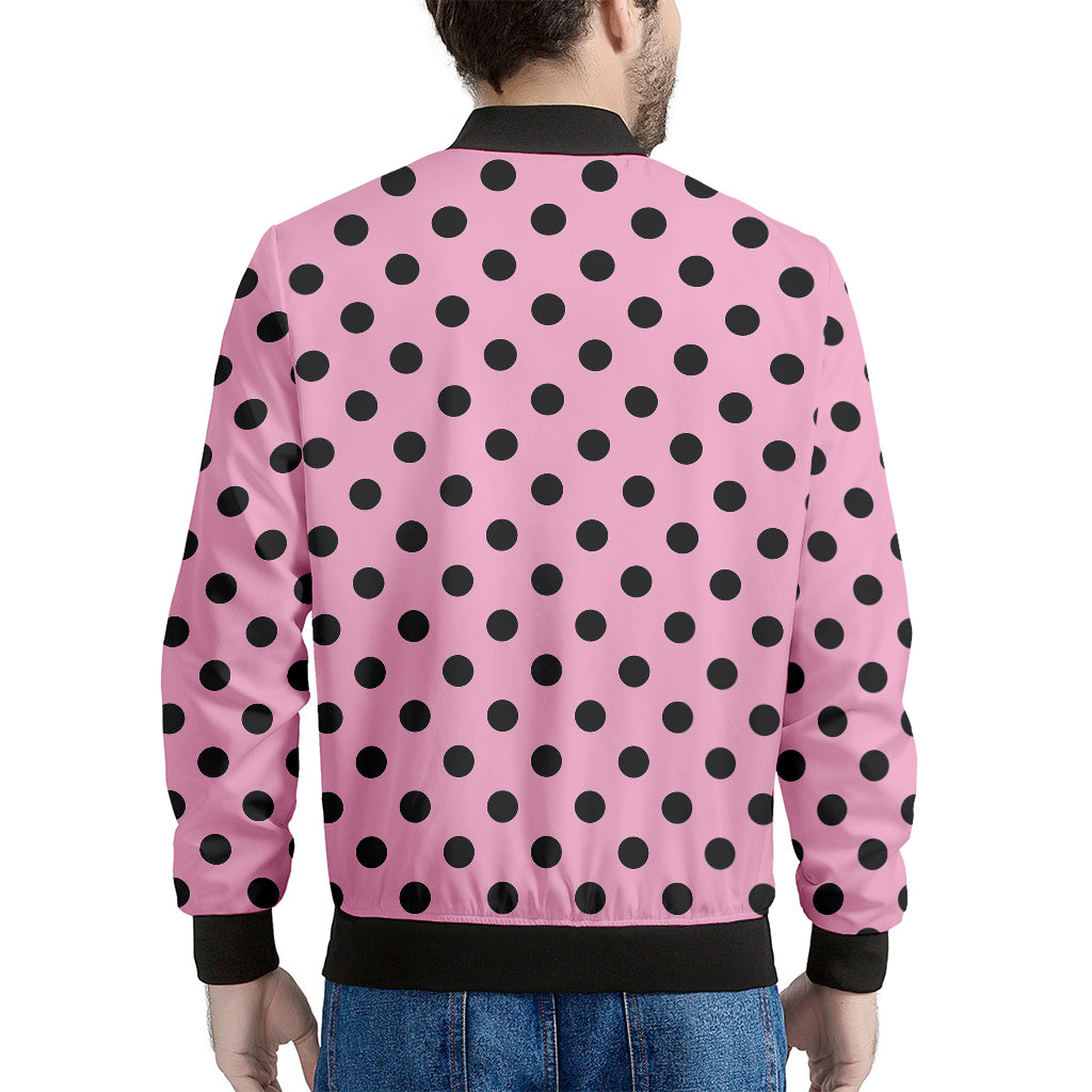 Pink And Black Polka Dot Pattern Print Men's Bomber Jacket
