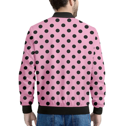 Pink And Black Polka Dot Pattern Print Men's Bomber Jacket