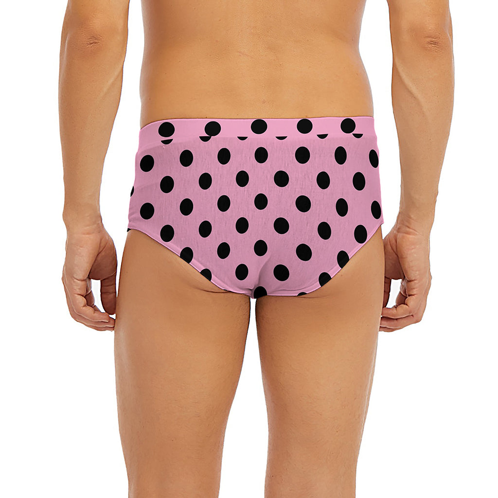 Pink And Black Polka Dot Pattern Print Men's Briefs
