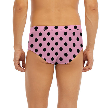 Pink And Black Polka Dot Pattern Print Men's Briefs