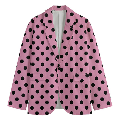 Pink And Black Polka Dot Pattern Print Men's Cotton Blazer