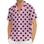 Pink And Black Polka Dot Pattern Print Men's Deep V-Neck Shirt