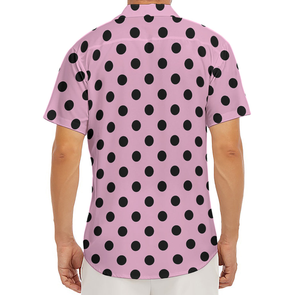 Pink And Black Polka Dot Pattern Print Men's Deep V-Neck Shirt