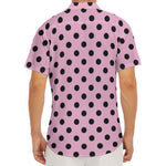 Pink And Black Polka Dot Pattern Print Men's Deep V-Neck Shirt