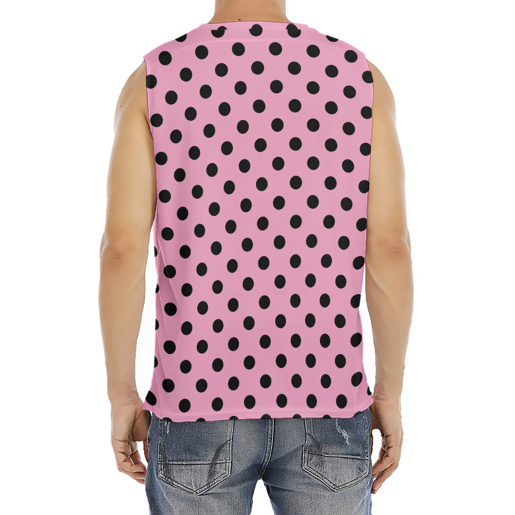Pink And Black Polka Dot Pattern Print Men's Fitness Tank Top