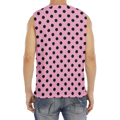 Pink And Black Polka Dot Pattern Print Men's Fitness Tank Top
