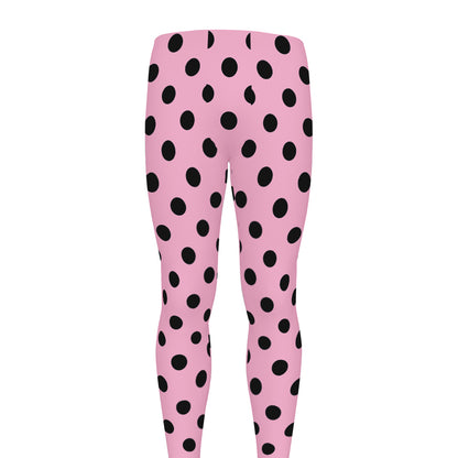 Pink And Black Polka Dot Pattern Print Men's leggings