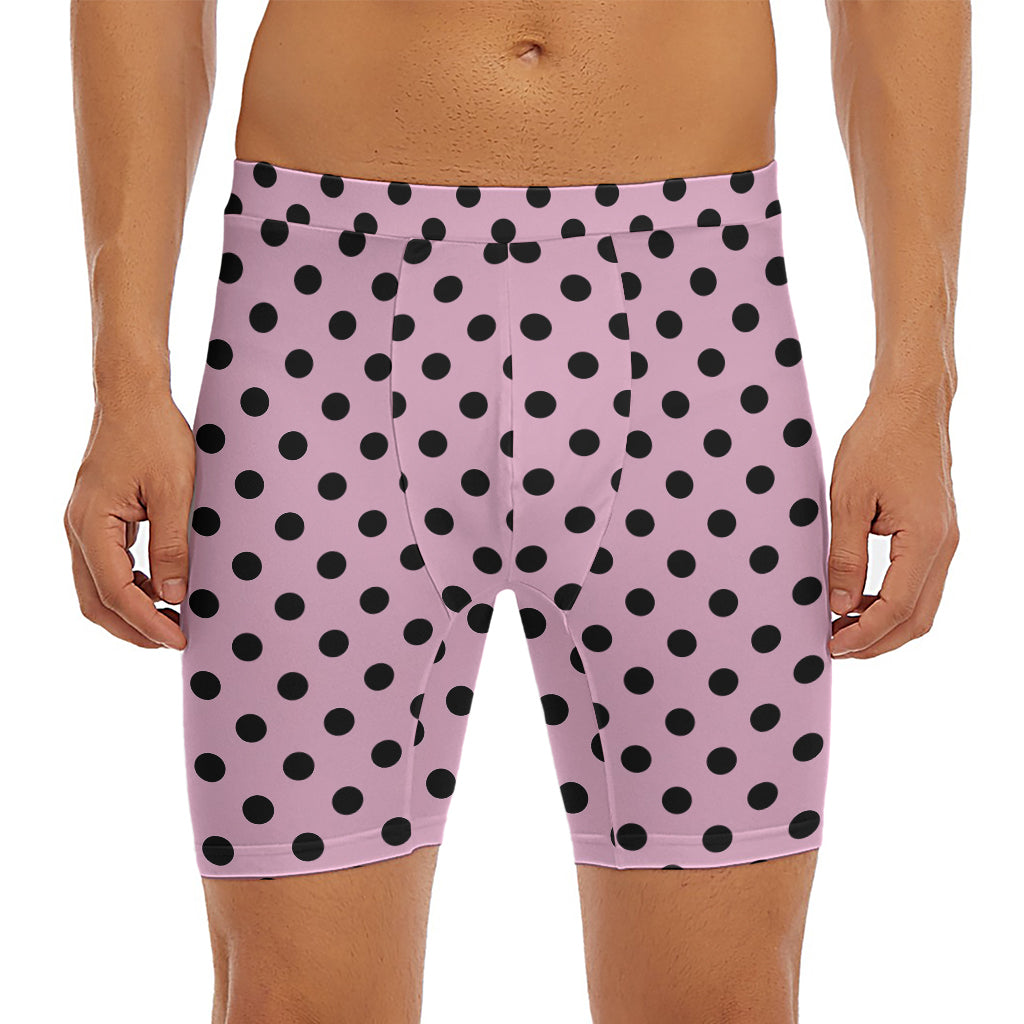 Pink And Black Polka Dot Pattern Print Men's Long Boxer Briefs