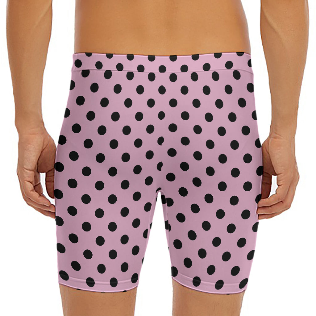 Pink And Black Polka Dot Pattern Print Men's Long Boxer Briefs