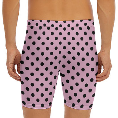 Pink And Black Polka Dot Pattern Print Men's Long Boxer Briefs