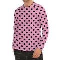 Pink And Black Polka Dot Pattern Print Men's Long Sleeve Rash Guard