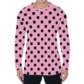 Pink And Black Polka Dot Pattern Print Men's Long Sleeve T-Shirt