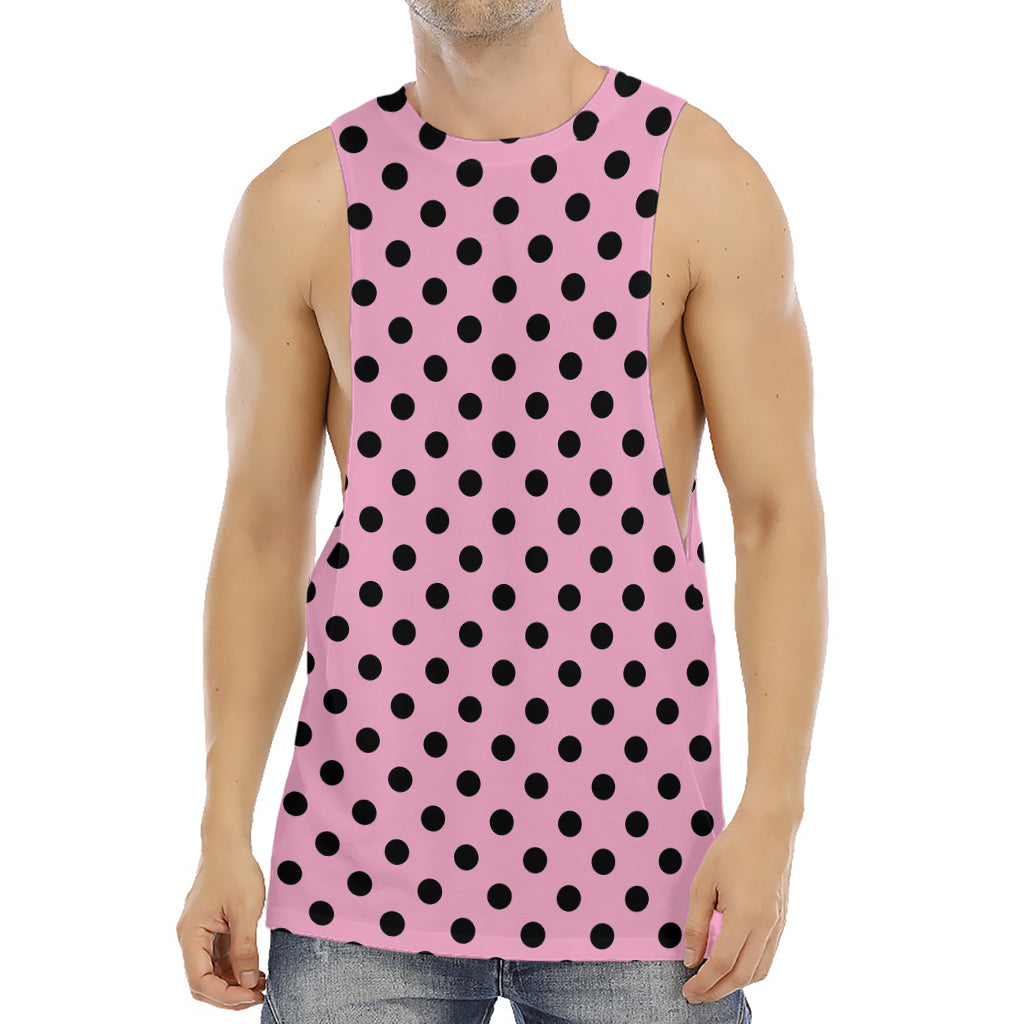 Pink And Black Polka Dot Pattern Print Men's Muscle Tank Top
