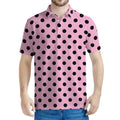 Pink And Black Polka Dot Pattern Print Men's Polo Shirt