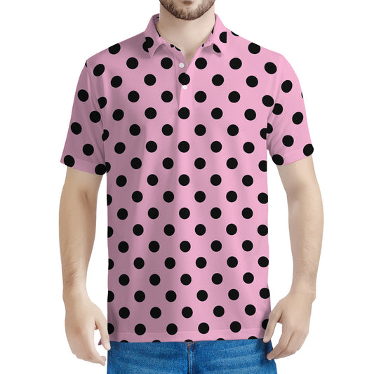 Pink And Black Polka Dot Pattern Print Men's Polo Shirt