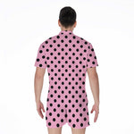 Pink And Black Polka Dot Pattern Print Men's Rompers