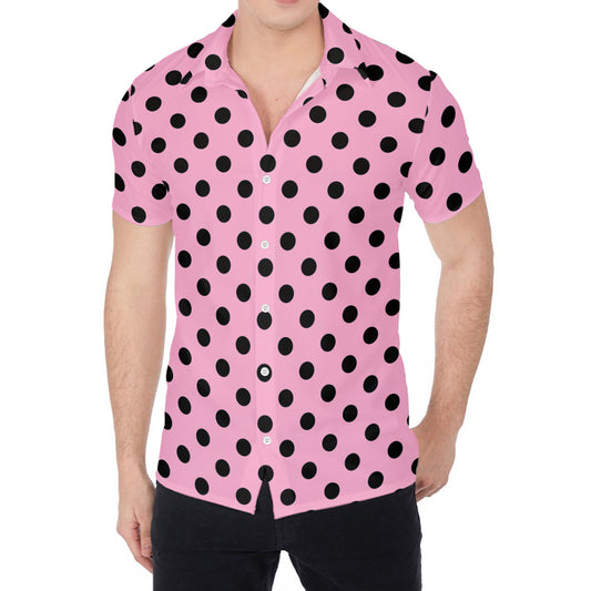 Pink And Black Polka Dot Pattern Print Men's Shirt