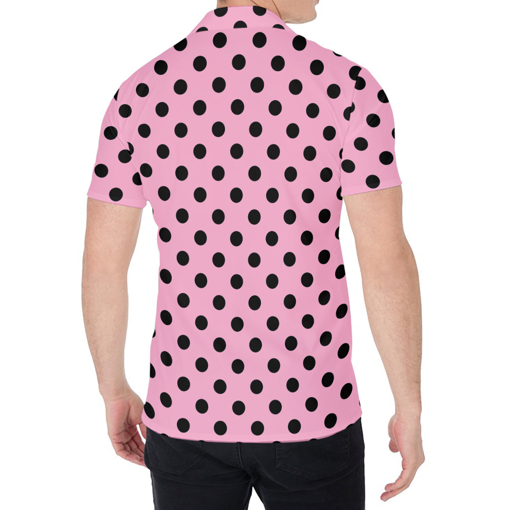 Pink And Black Polka Dot Pattern Print Men's Shirt