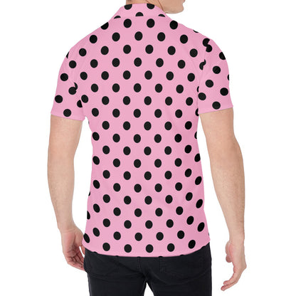 Pink And Black Polka Dot Pattern Print Men's Shirt