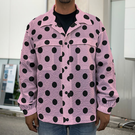 Pink And Black Polka Dot Pattern Print Men's Shirt Jacket
