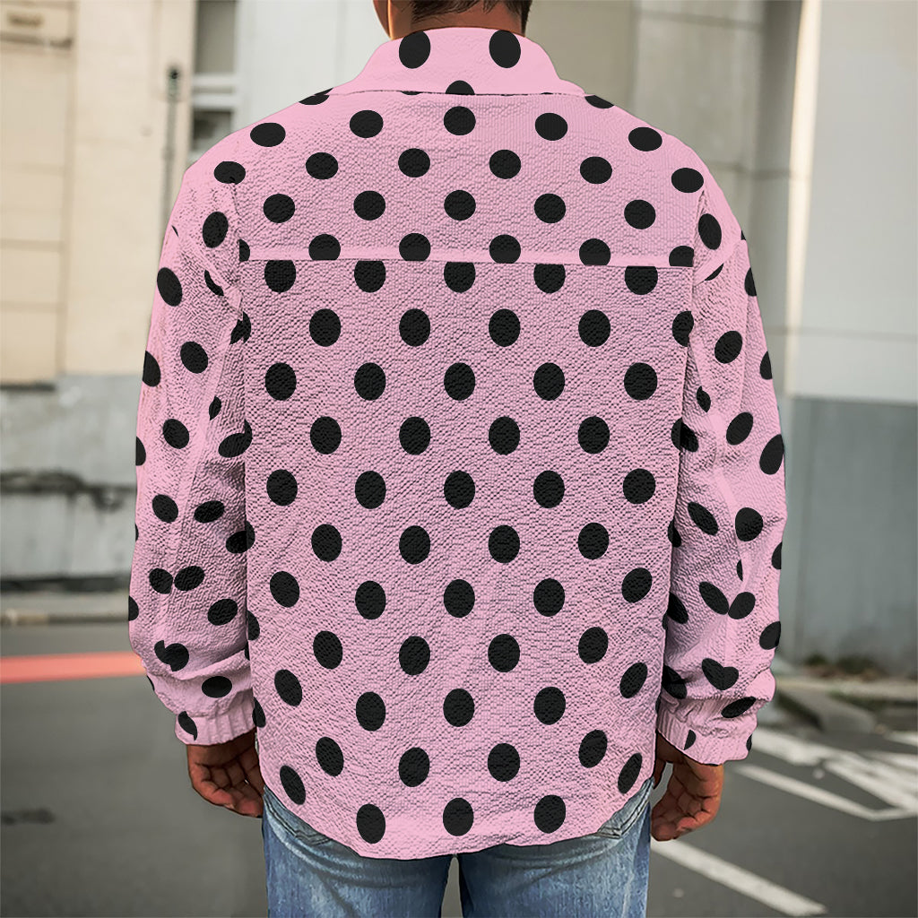 Pink And Black Polka Dot Pattern Print Men's Shirt Jacket