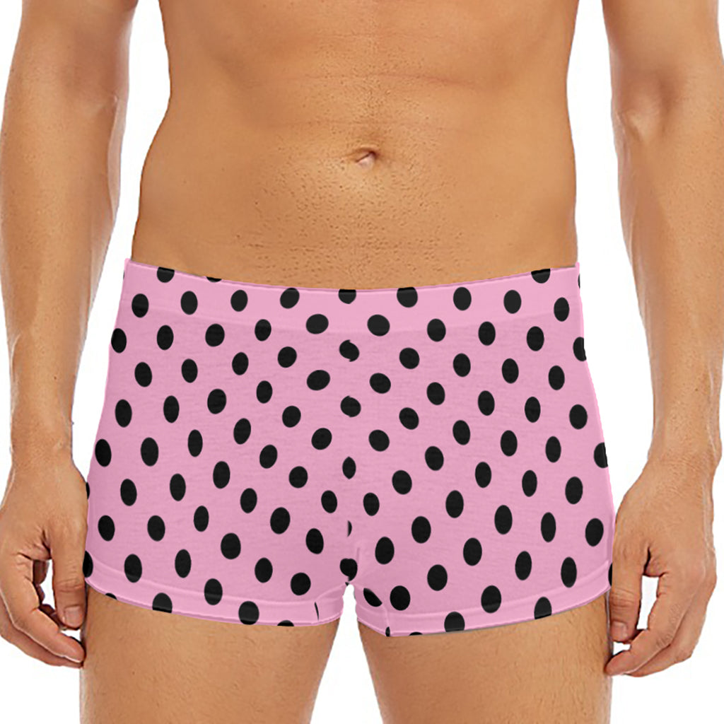 Pink And Black Polka Dot Pattern Print Men's Short Boxer Briefs