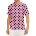 Pink And Black Polka Dot Pattern Print Men's Short Sleeve Rash Guard