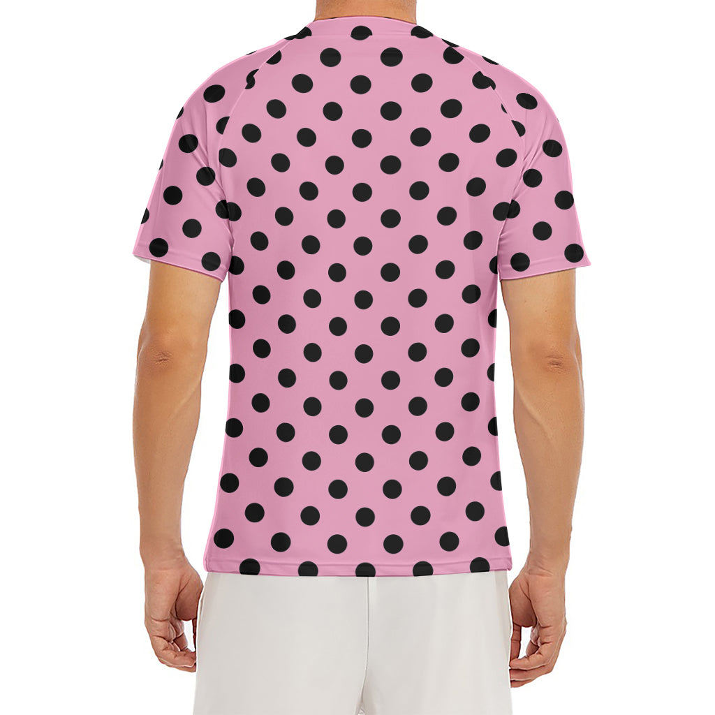 Pink And Black Polka Dot Pattern Print Men's Short Sleeve Rash Guard