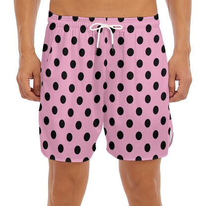 Pink And Black Polka Dot Pattern Print Men's Split Running Shorts