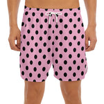 Pink And Black Polka Dot Pattern Print Men's Split Running Shorts