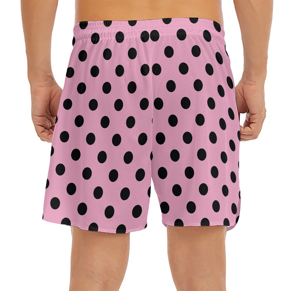 Pink And Black Polka Dot Pattern Print Men's Split Running Shorts