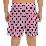 Pink And Black Polka Dot Pattern Print Men's Split Running Shorts